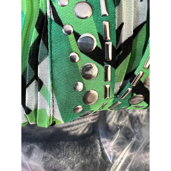 Catherines womens size 0X tunic accordion pleats green abstract print - Picture 5 of 11